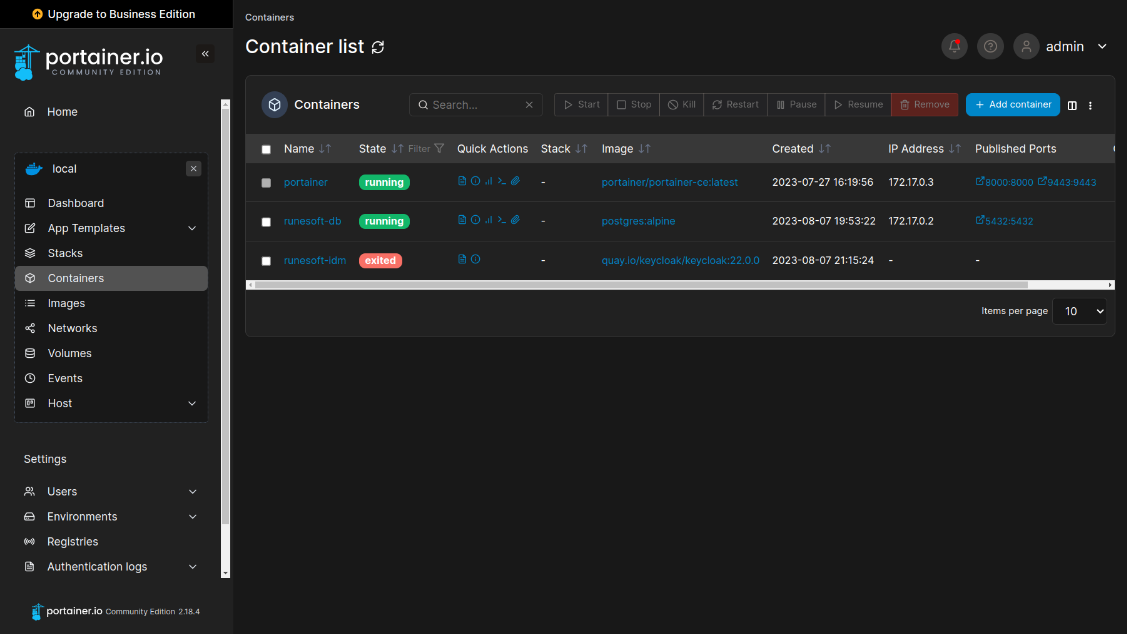 PostgreSQL in Docker CLI and Portainer