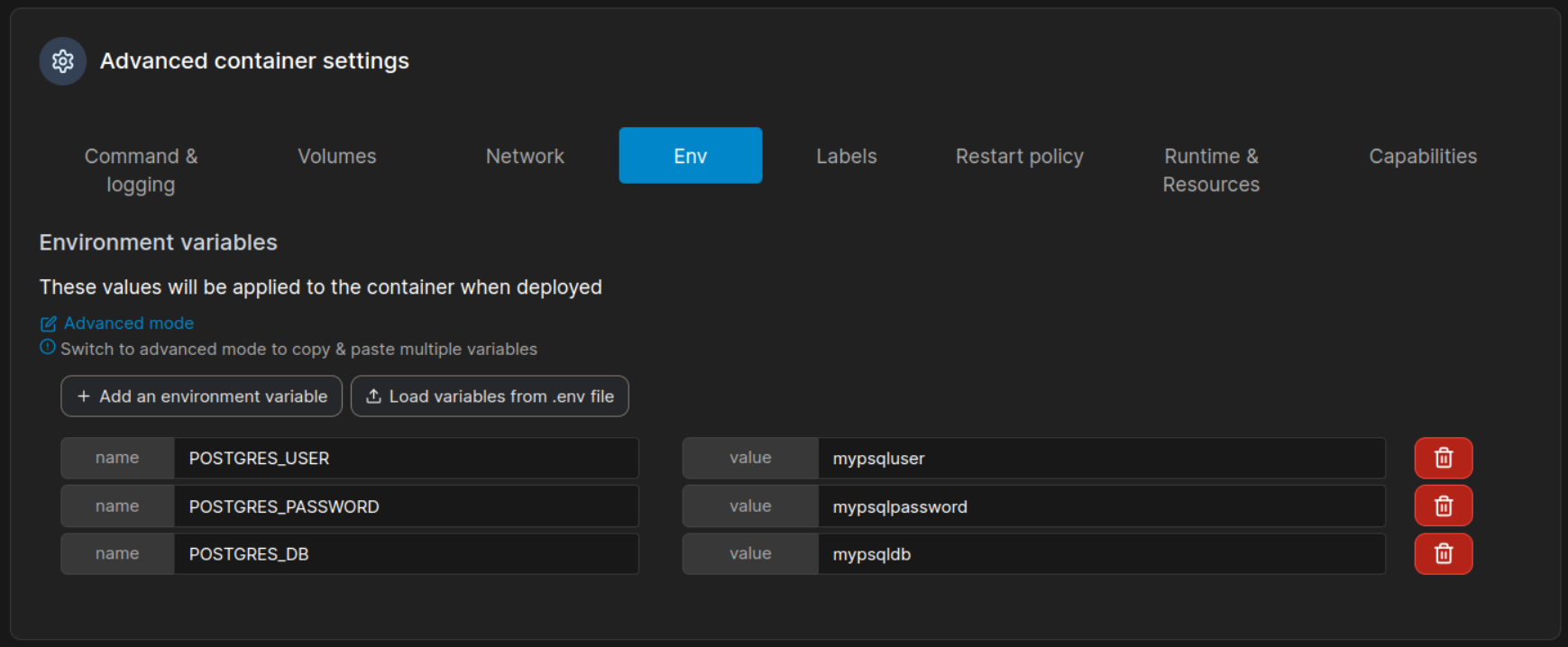PostgreSQL in Docker CLI and Portainer