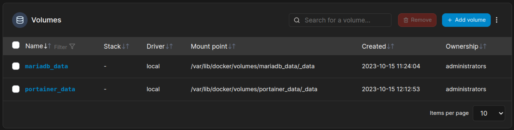 MariaDB in Docker CLI and Portainer