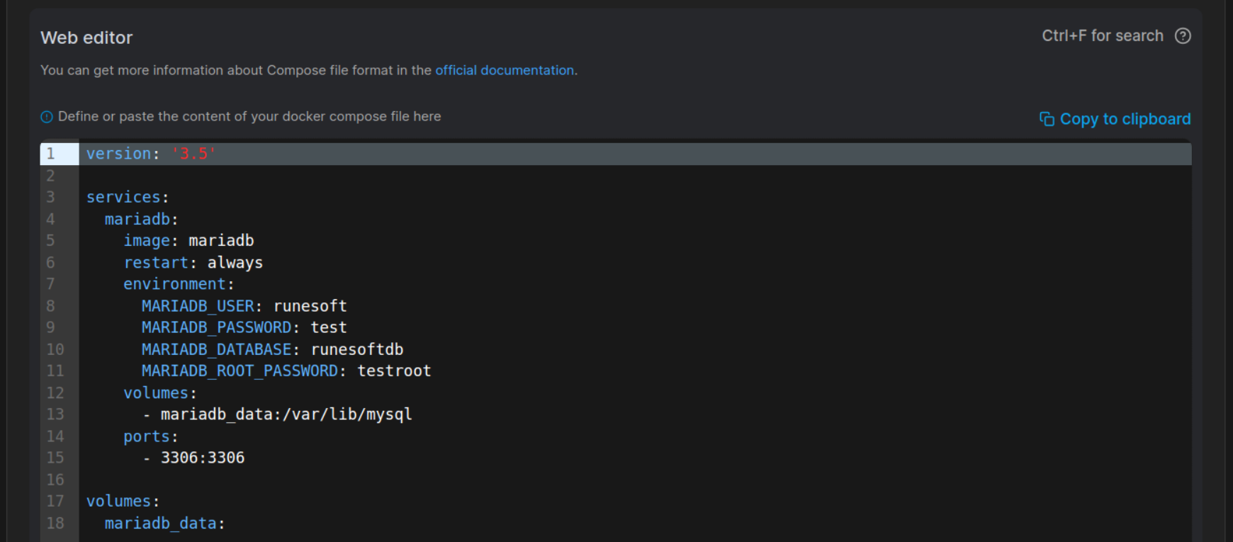 MariaDB in Docker CLI and Portainer