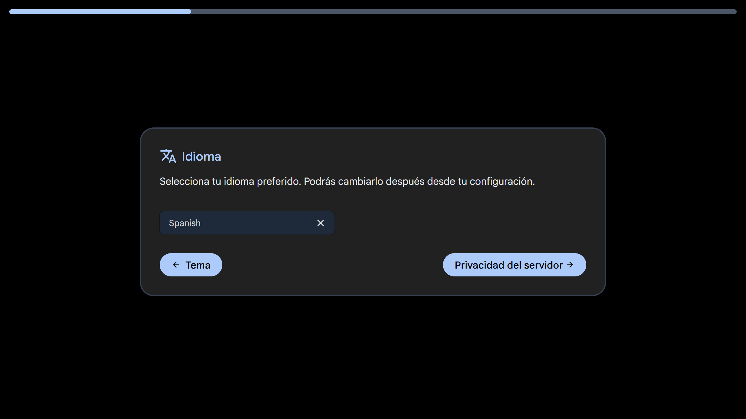 Desplegable para elegir el idioma deseado para nuestro usuario en Immich.