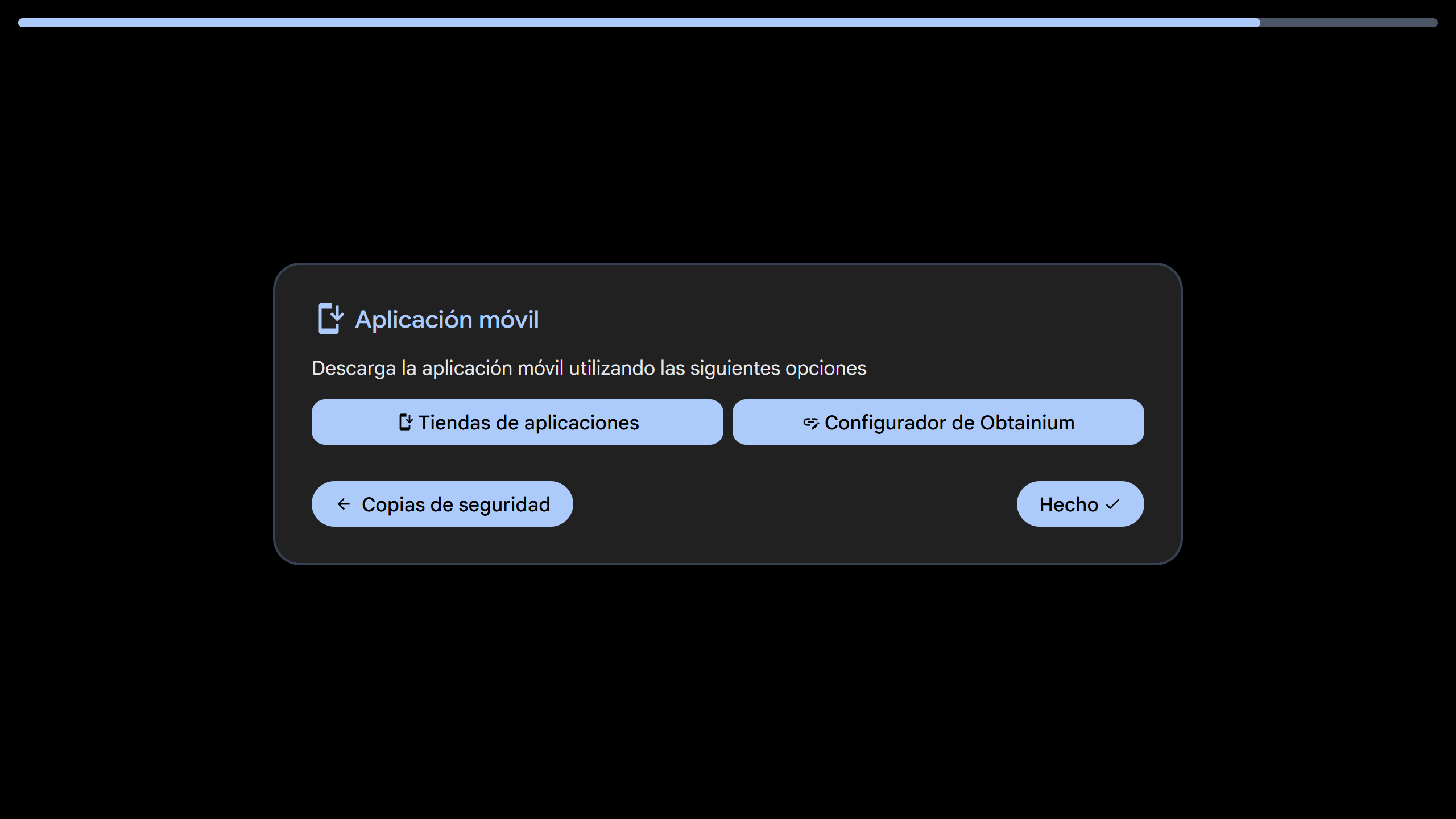 Mensaje informativo respecto a la disponibilidad de aplicaciones móviles de Immich.