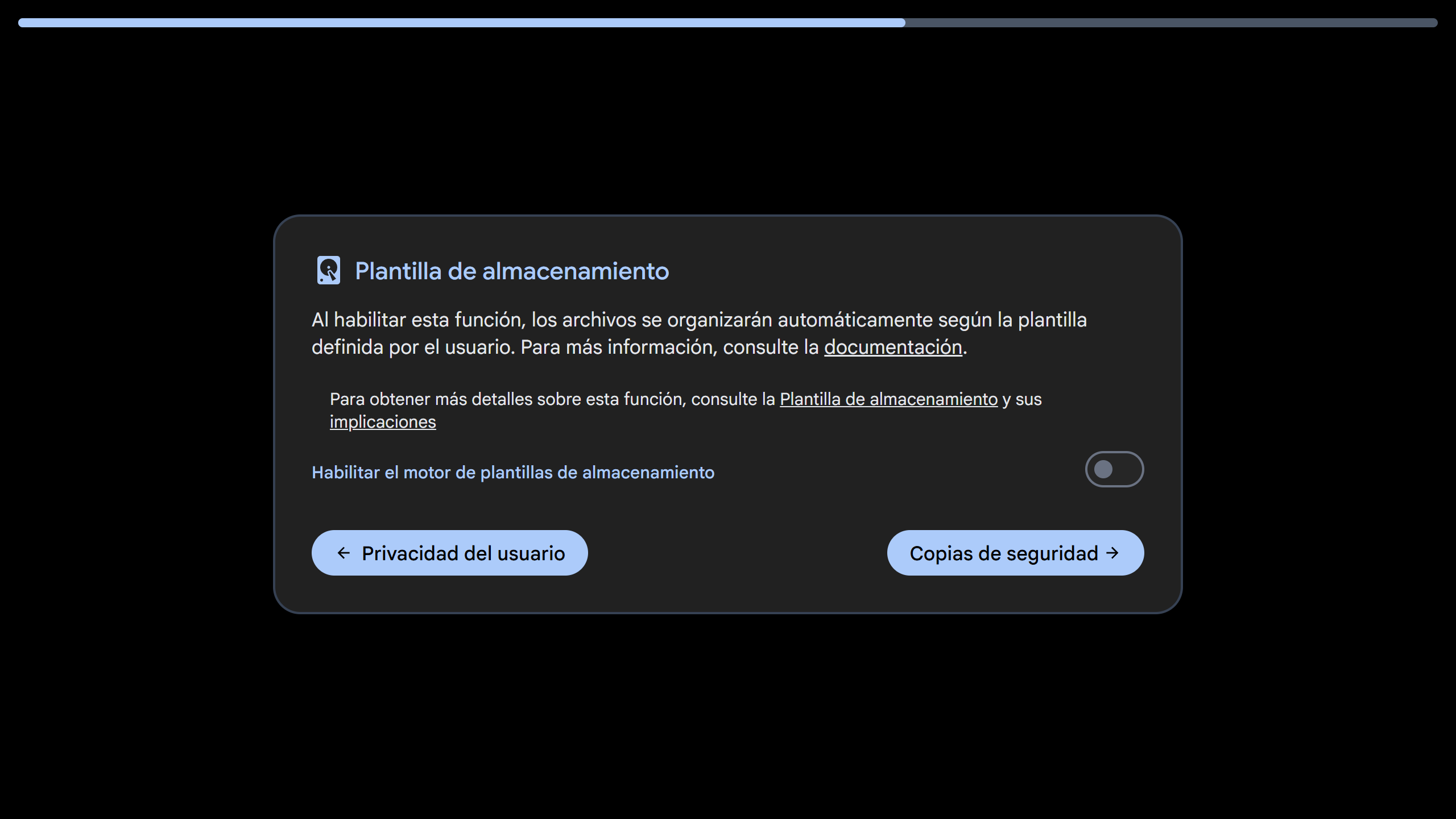 Selector para habilitar o no plantillas customizadas para el almacenamiento.